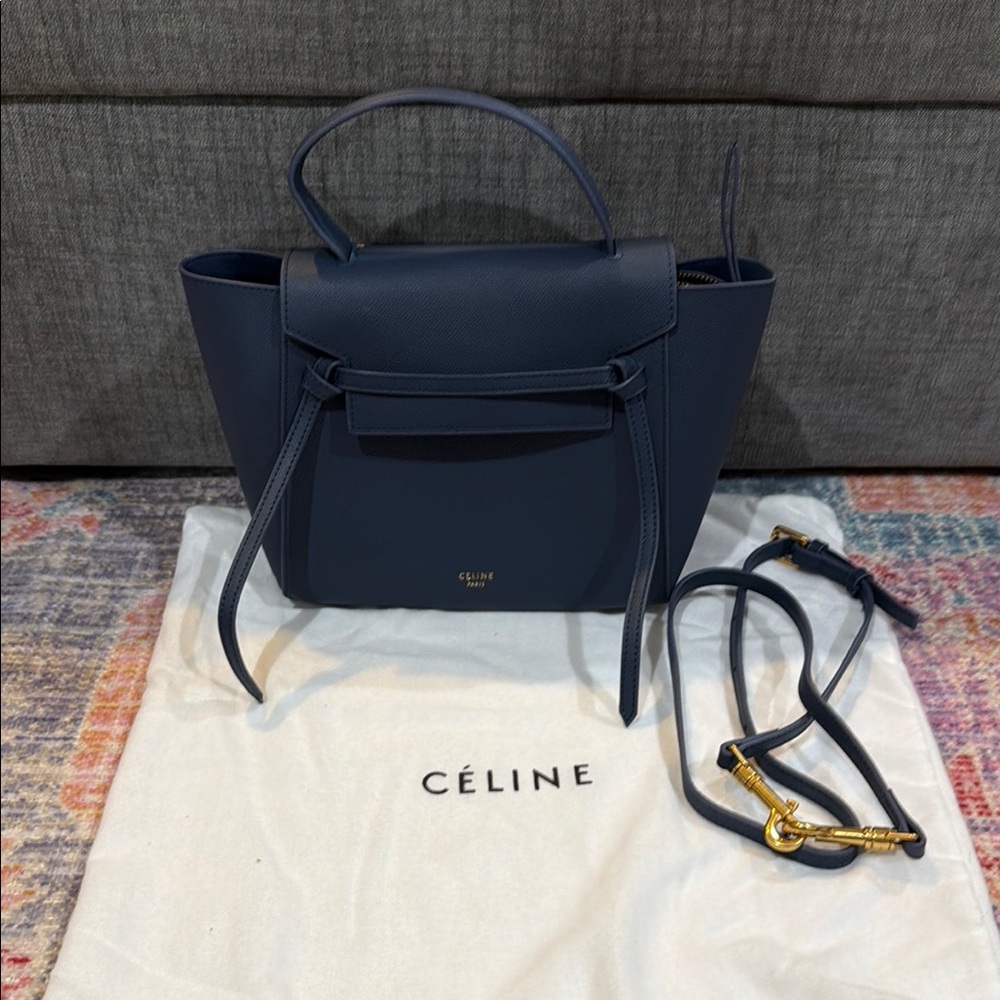Celine Navy Belt with Gold Clasp